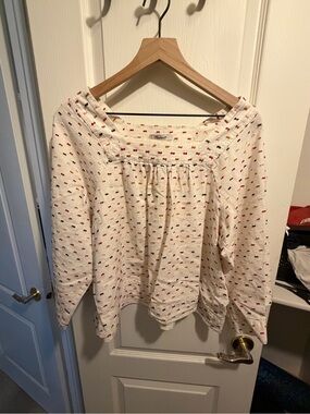 Madewell Peasant Blouse with Fall colored Swiss Dots M